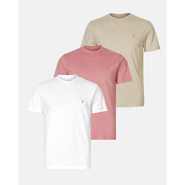 Allsaints Australia Mens Brace Brushed Cotton 3 Pack T-Shirt Green/Pink/White AU79-243